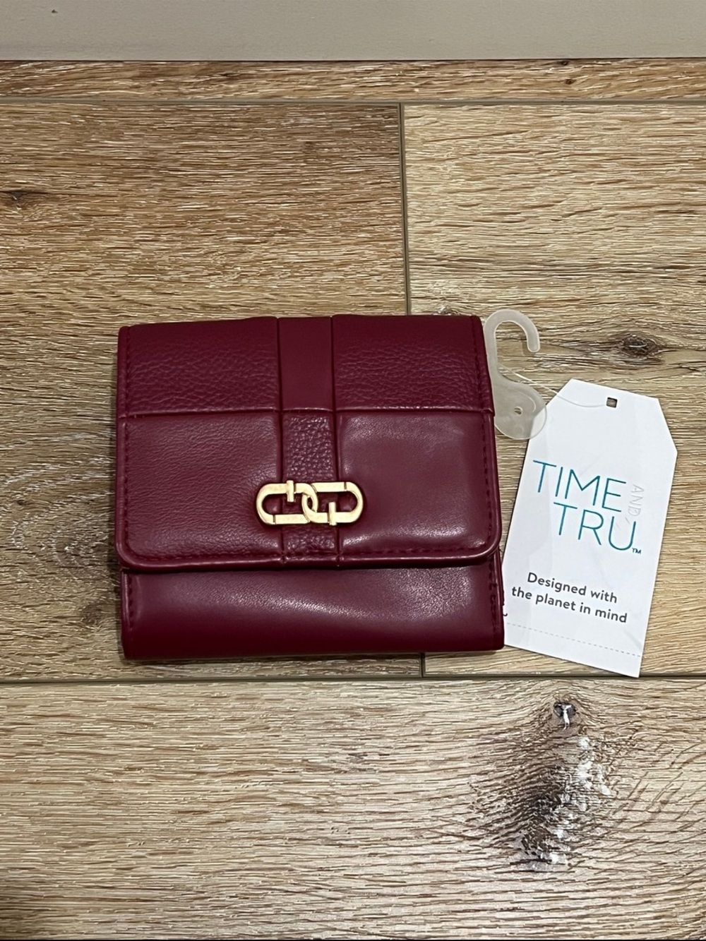 Time and Tru Deep Red Quilted Fold Wallet with Gold Accent